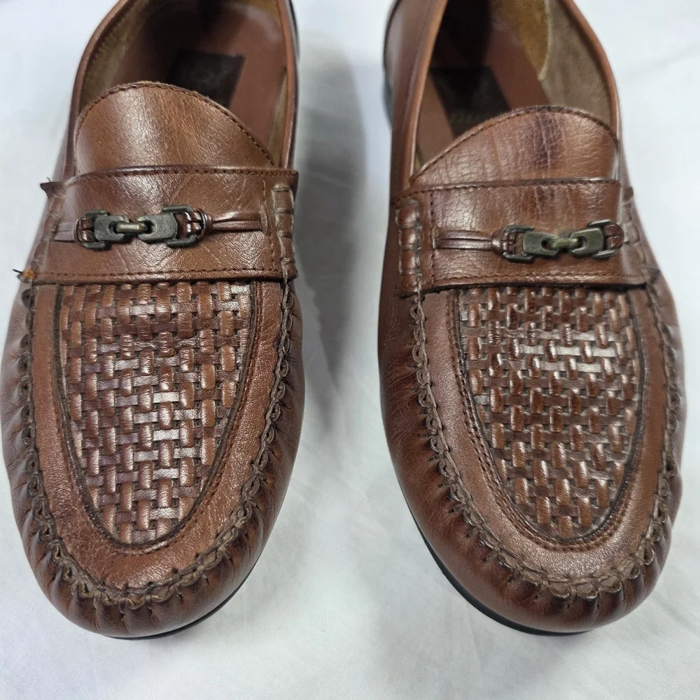 Vintage NWOT Duca Woven Brown Leather Loafers Bit Slip On Old Money Grandpacore